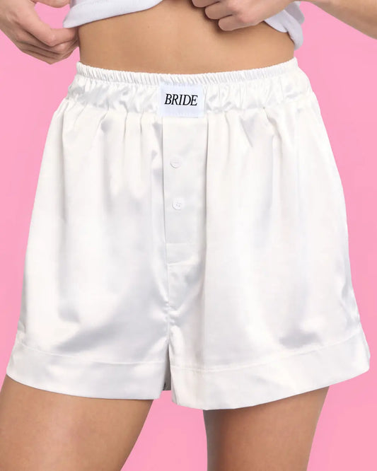 Bride Boxers - white satin shorts xo, Fetti