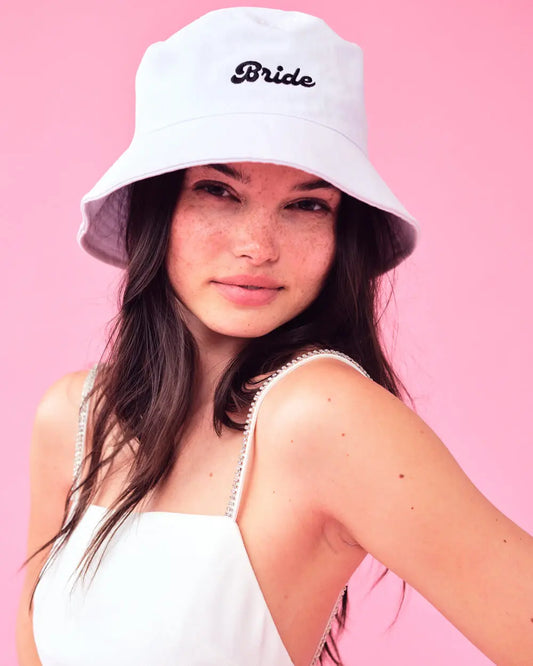 Bride Bucket Hat - embroidered cotton hat xo, Fetti