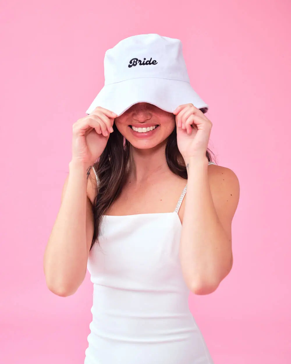 Bride Bucket Hat - embroidered cotton hat xo, Fetti