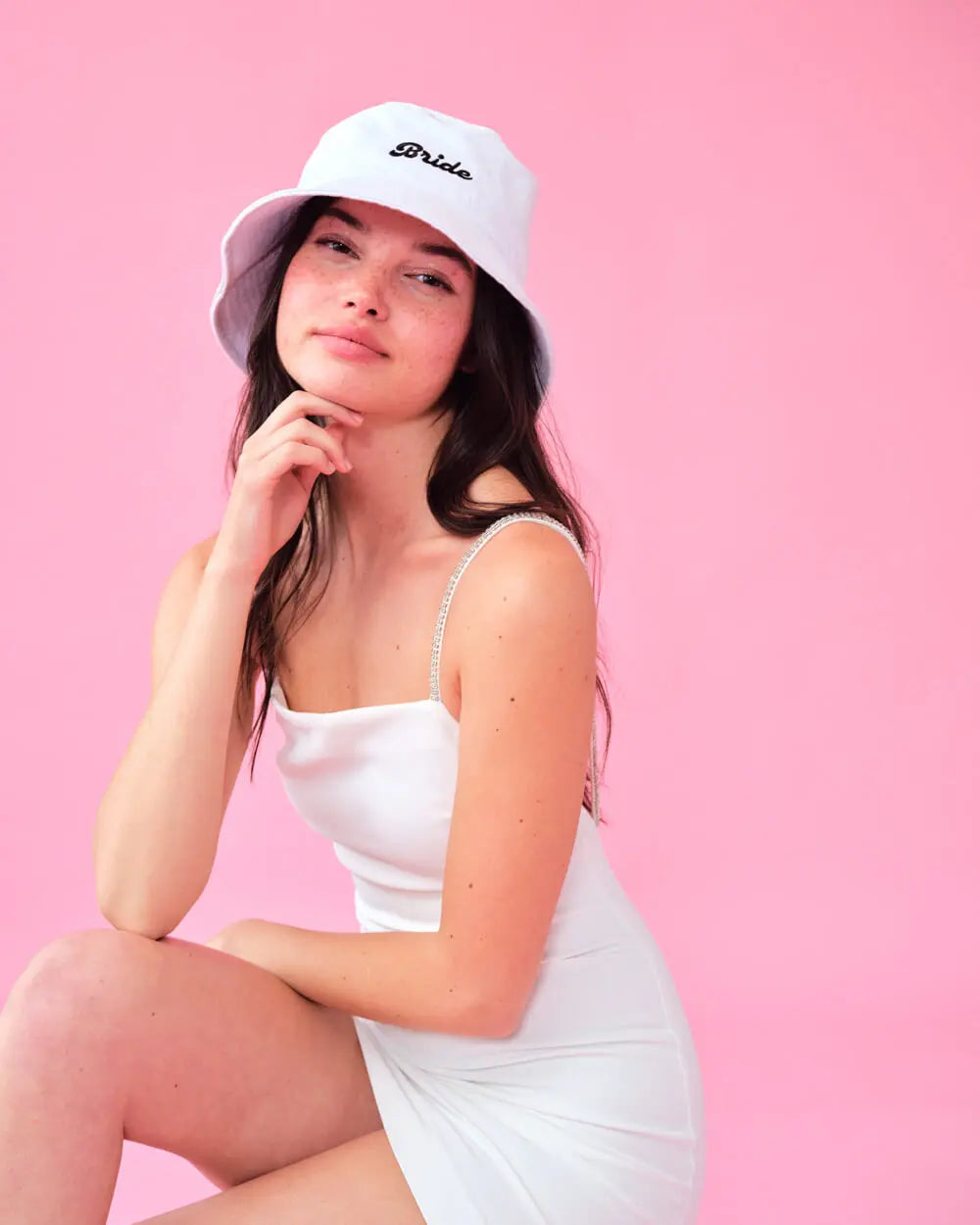 Bride Bucket Hat - embroidered cotton hat xo, Fetti