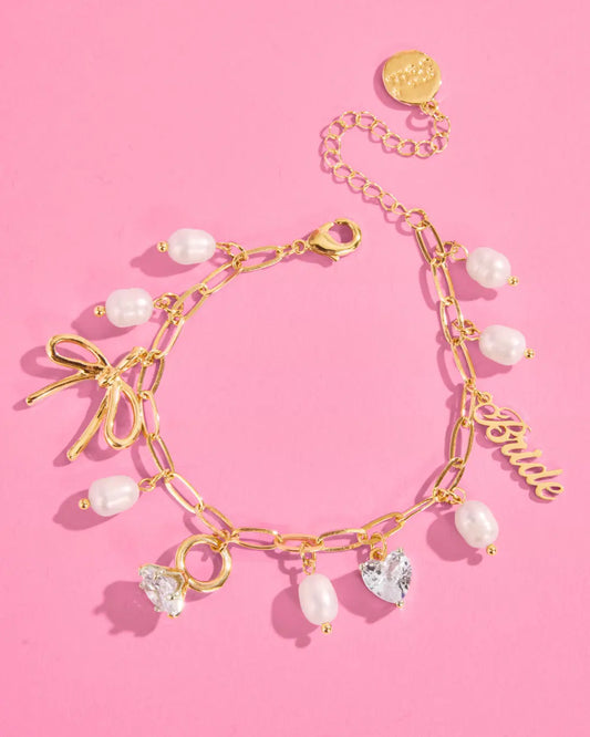 Bride Charm Bracelet - gold, rhinestones + pearls xo, Fetti