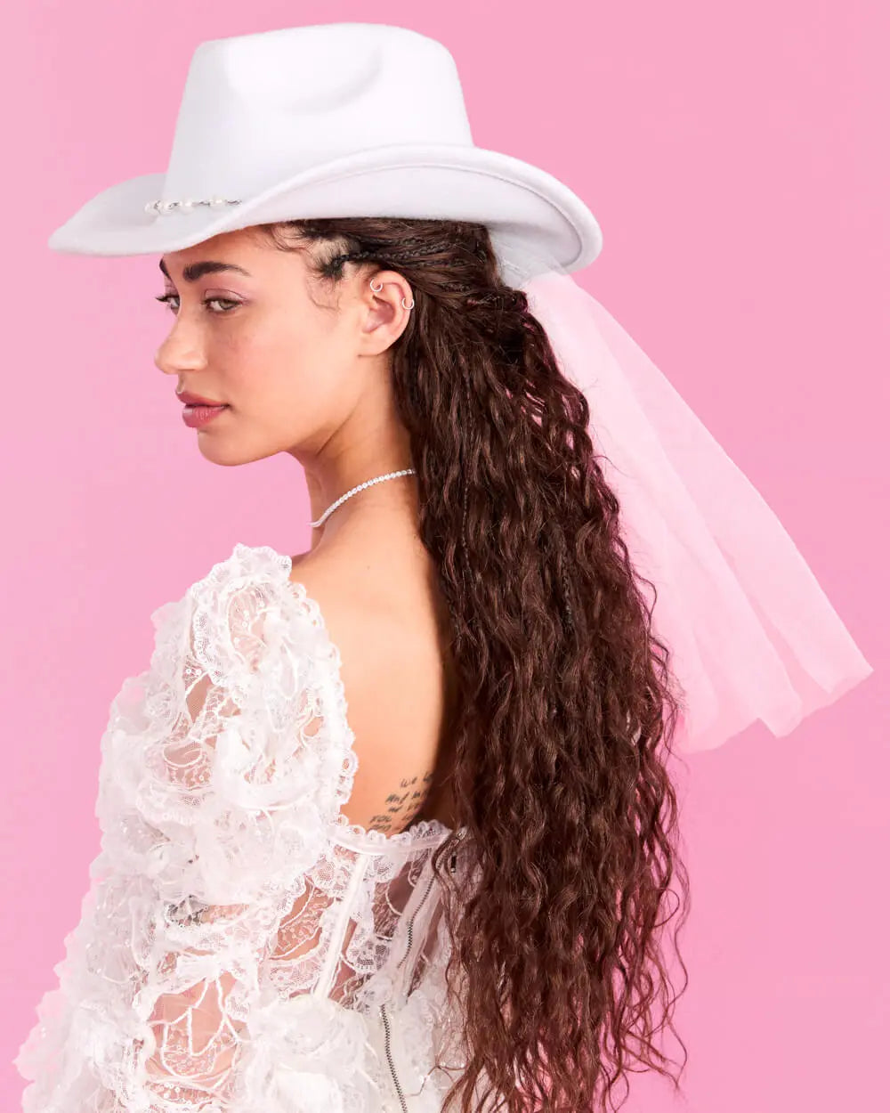Bride Cowgirl Hat - bride hat + veil xo, Fetti