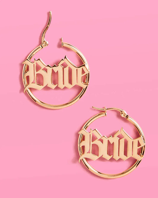 Bride Hoops - gold script earrings xo, Fetti