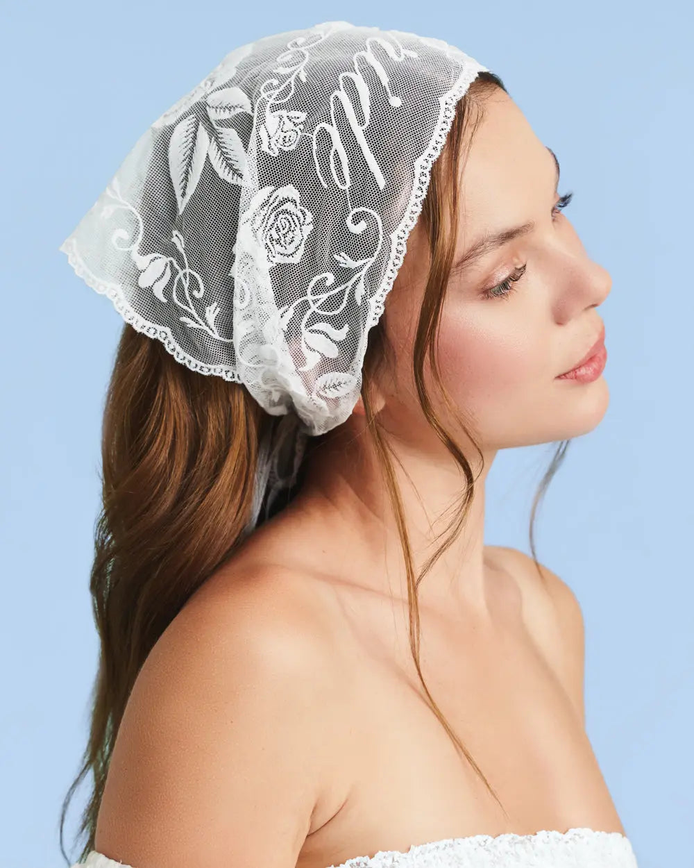 Bride Lace Headscarf - white embroidered bandana xo, Fetti