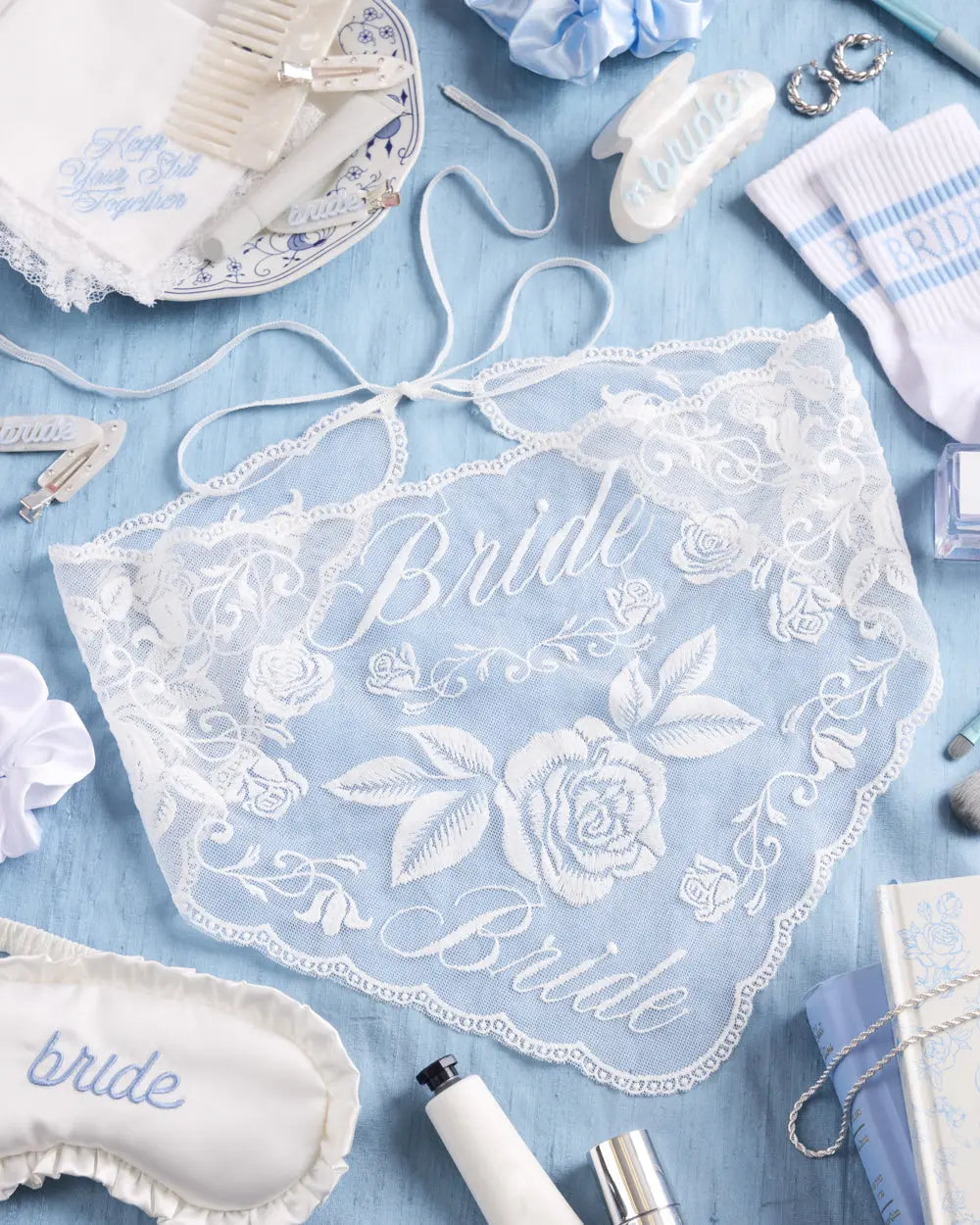 Bride Lace Headscarf - white embroidered bandana xo, Fetti