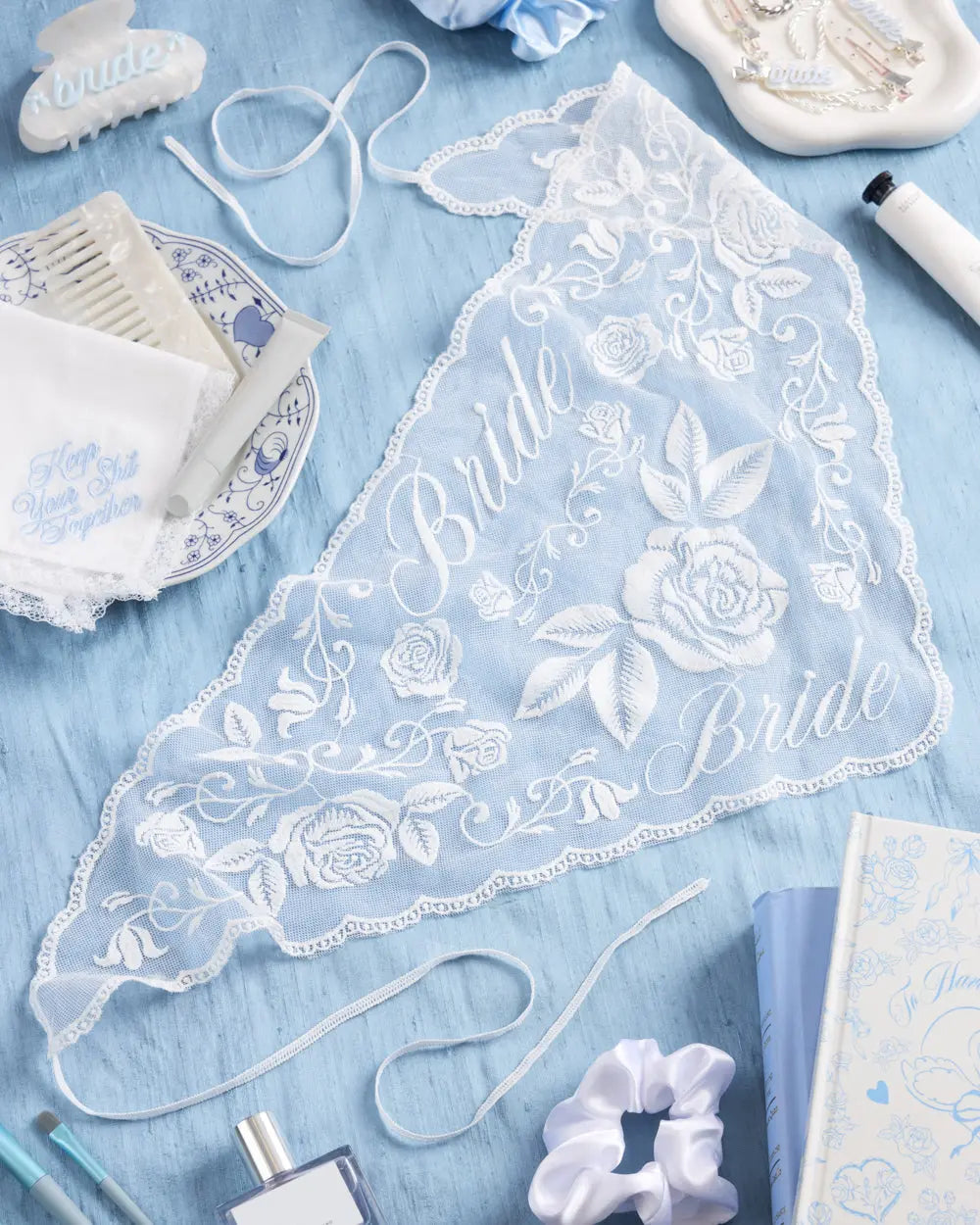 Bride Lace Headscarf - white embroidered bandana xo, Fetti