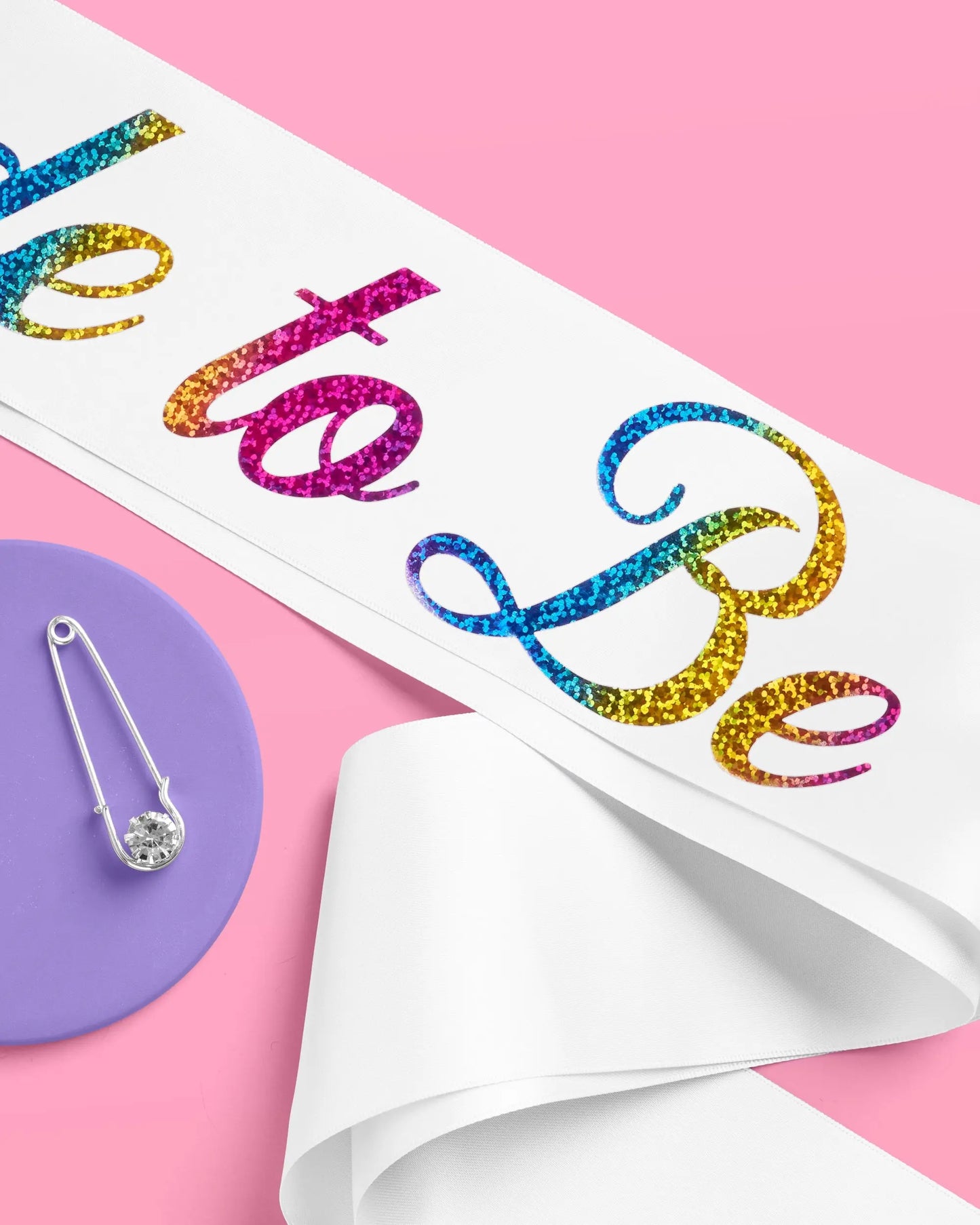 Bride Pride Sash - white silk + rainbow foil xo, Fetti