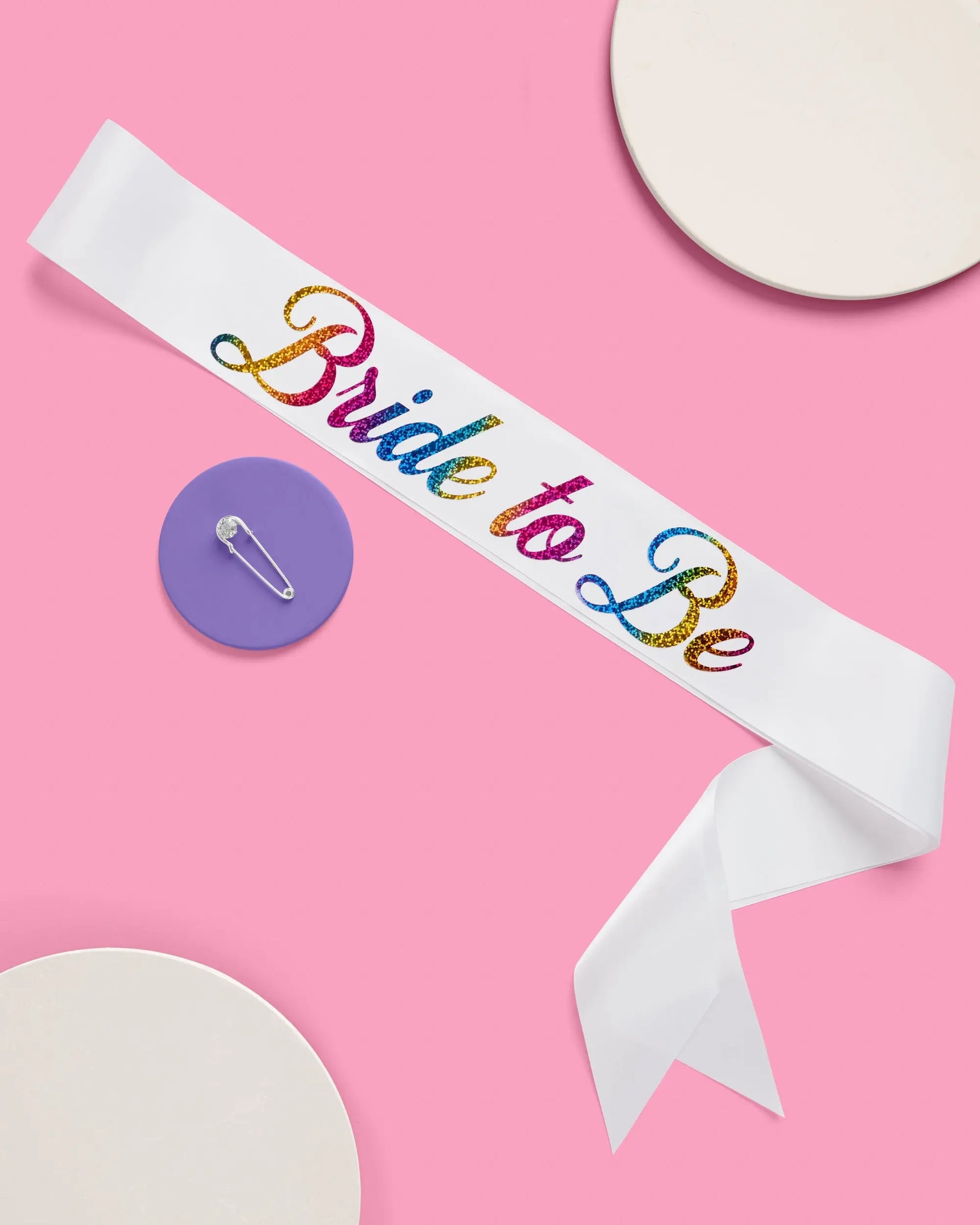 Bride Pride Sash - white silk + rainbow foil xo, Fetti