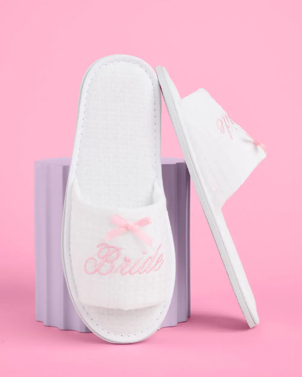 Bride Spa Slippers - white embroidered waffle slippers xo, Fetti