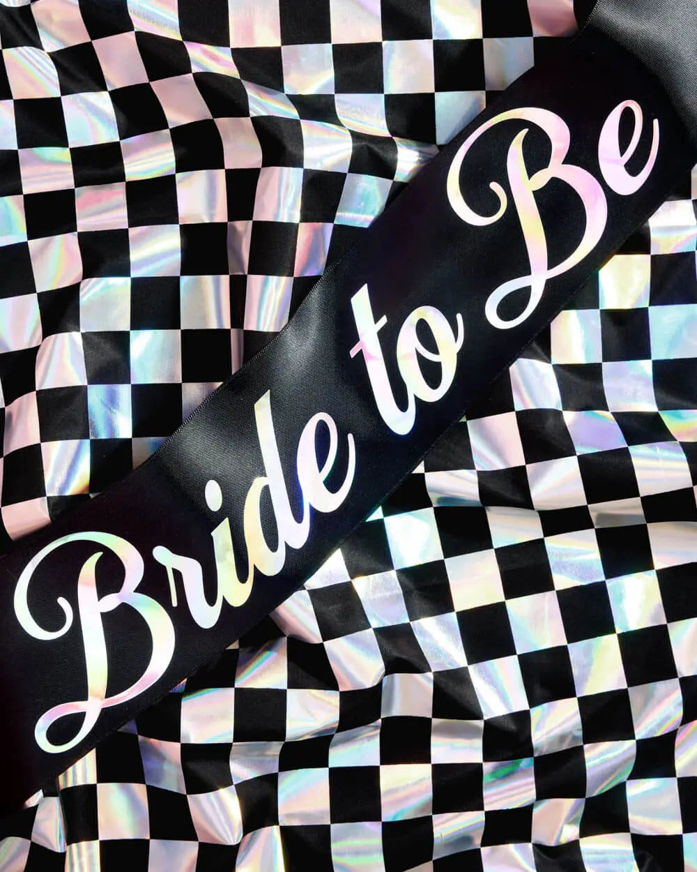 Bride or Die Sash - black silk + iridescent foil xo, Fetti