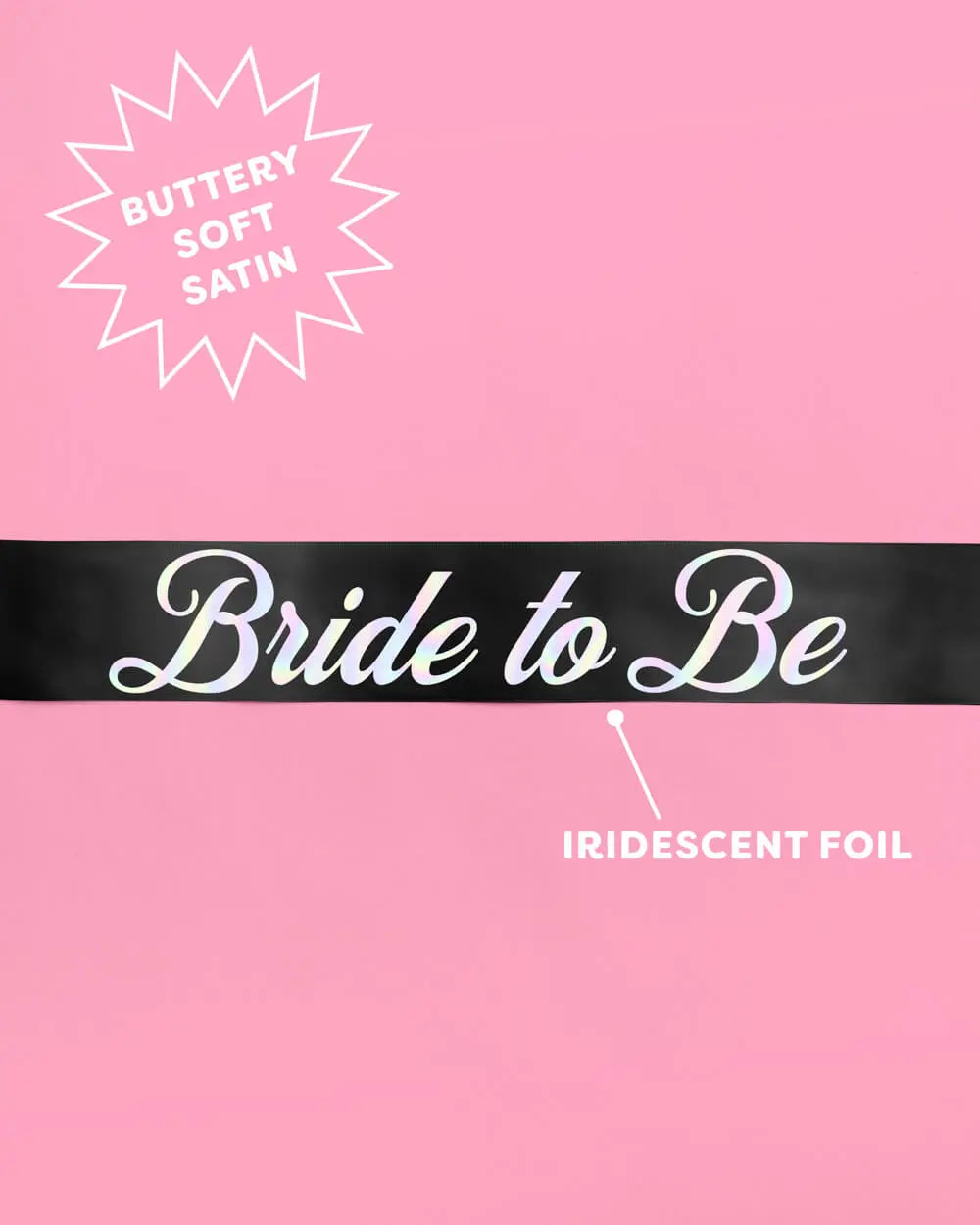 Bride or Die Sash - black silk + iridescent foil xo, Fetti
