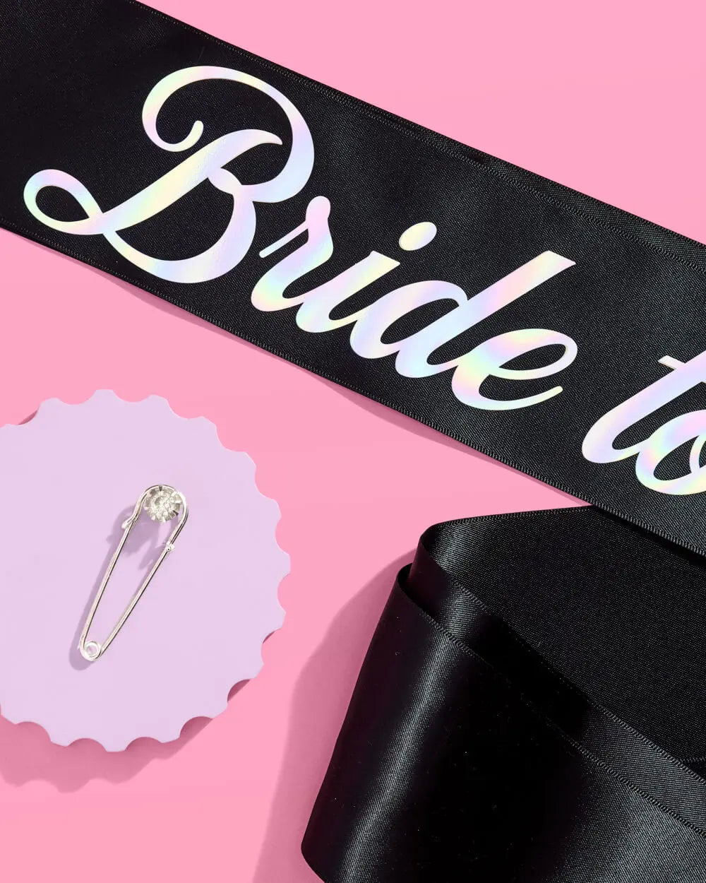 Bride or Die Sash - black silk + iridescent foil xo, Fetti