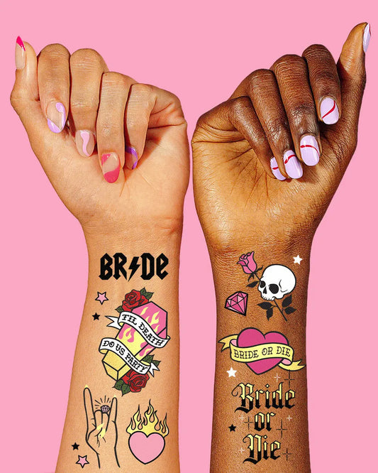 Bride or Die Tats - 48 foil temporary tattoos xo, Fetti