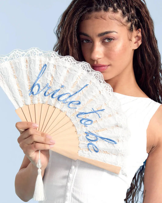 Bride to Be Fan - lace embroidered folding fan xo, Fetti