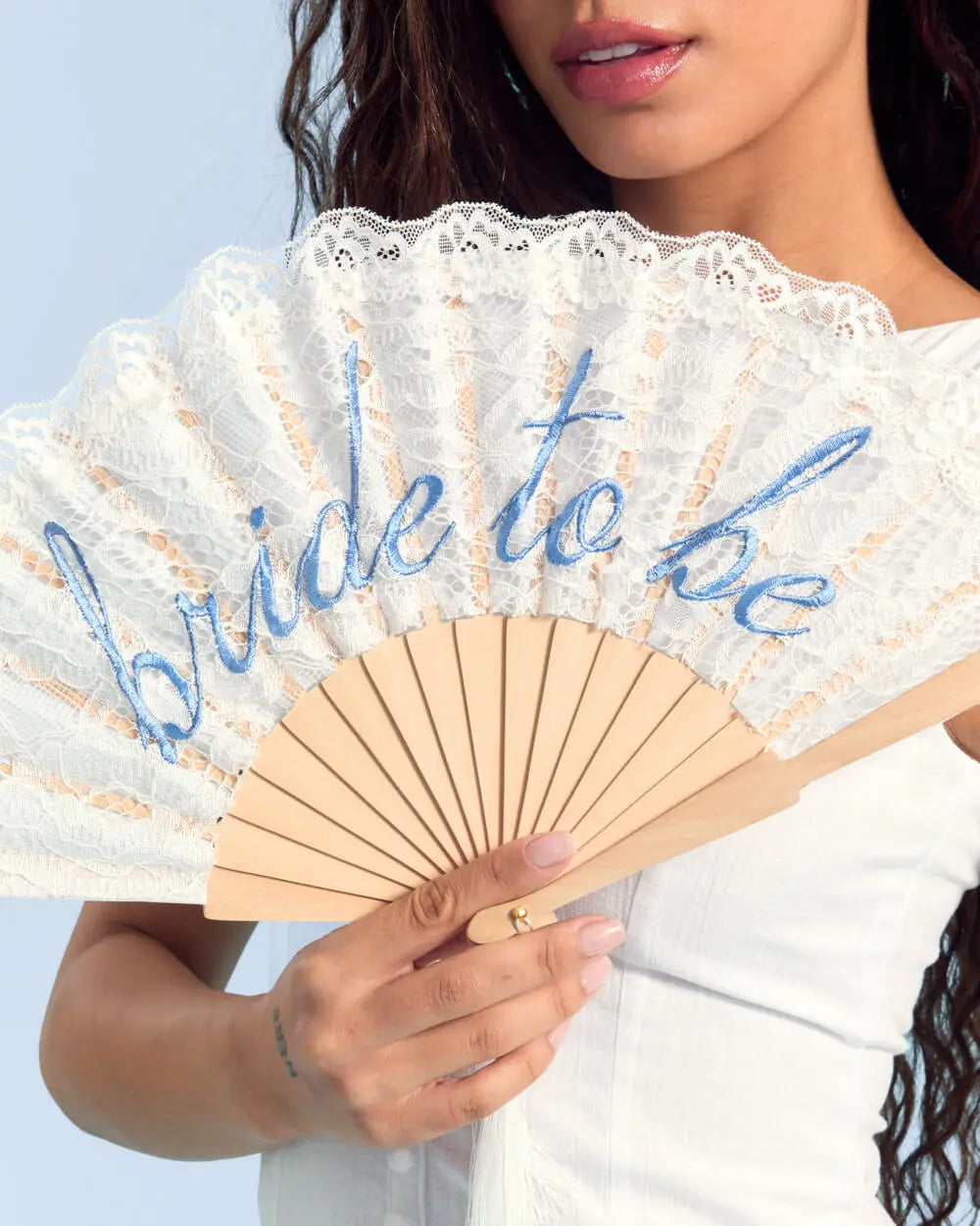 Bride to Be Fan - lace embroidered folding fan xo, Fetti