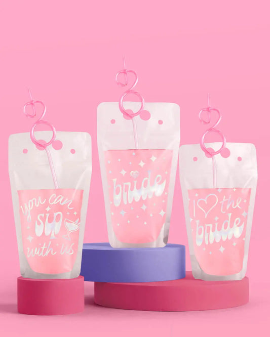Bride's Besties Sippers - 15 pouches + straws xo, Fetti