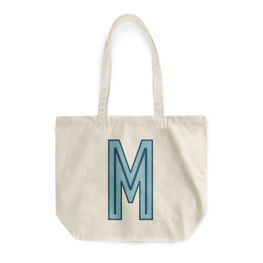 Canvas Tote - Single Initial - Light Blue Navy - NEW! CB Studio