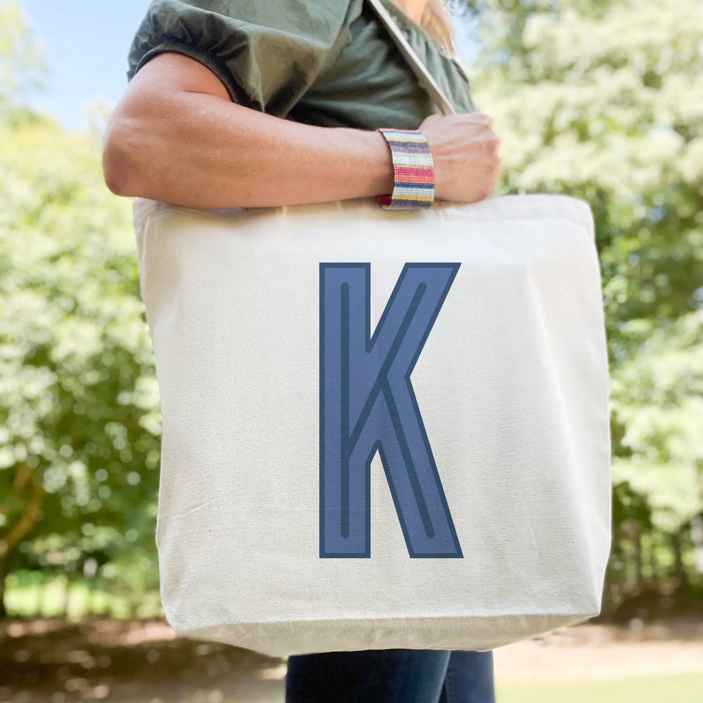 Canvas Tote - Single Initial - Navy Blue - NEW! CB Studio