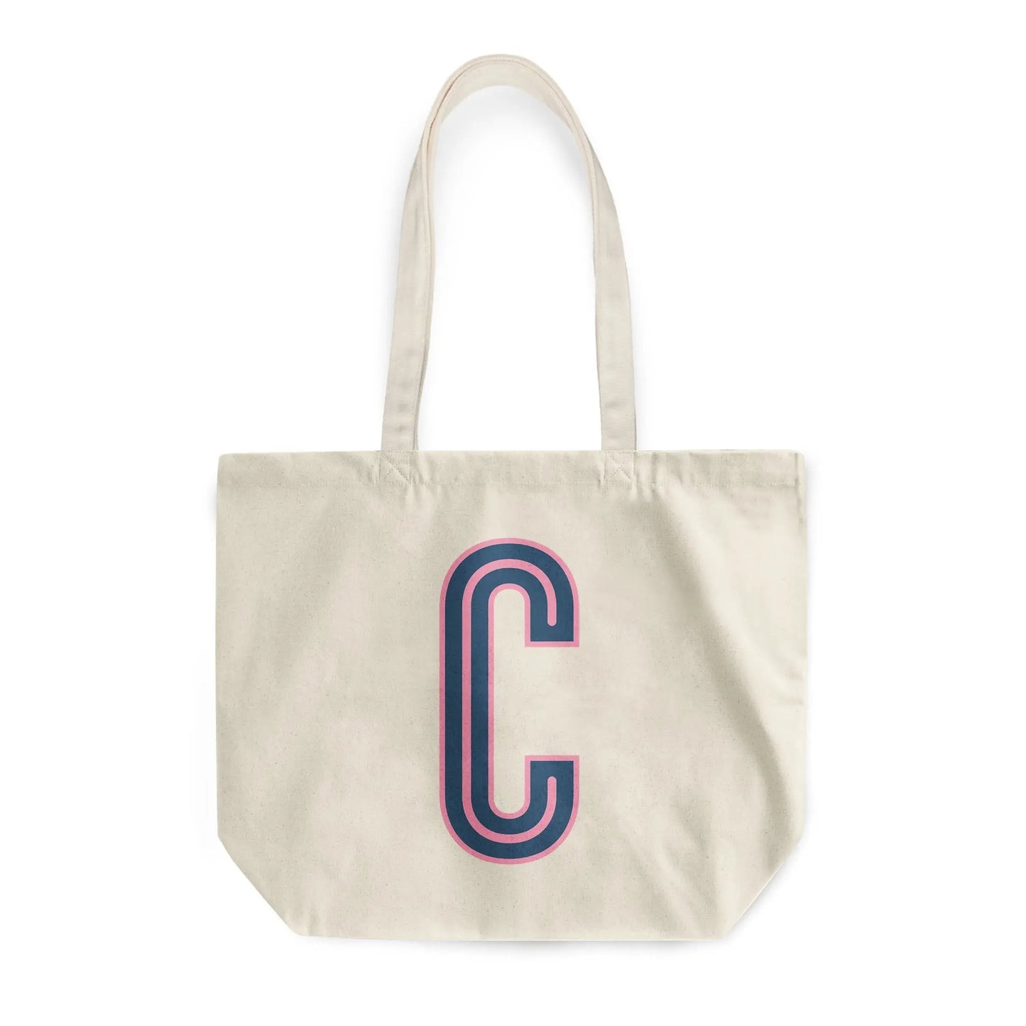 Canvas Tote - Single Initial - Navy Pink - NEW! CB Studio