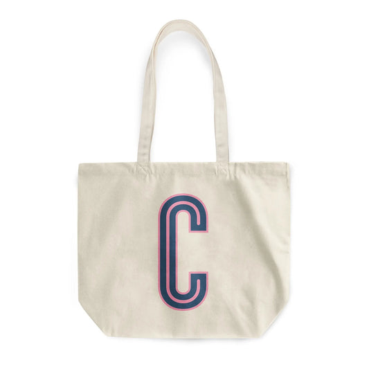 Canvas Tote - Single Initial - Navy Pink - NEW! CB Studio