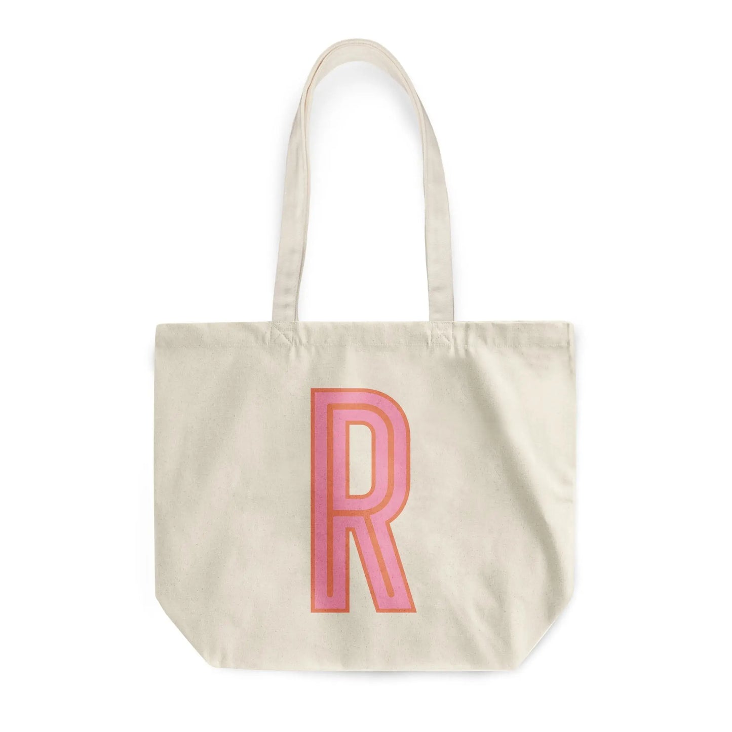 Canvas Tote - Single Initial - Pink Orange - NEW! CB Studio