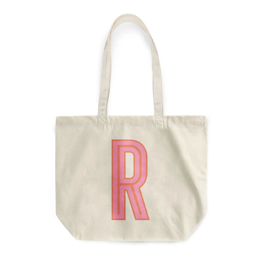 Canvas Tote - Single Initial - Pink Orange - NEW! CB Studio