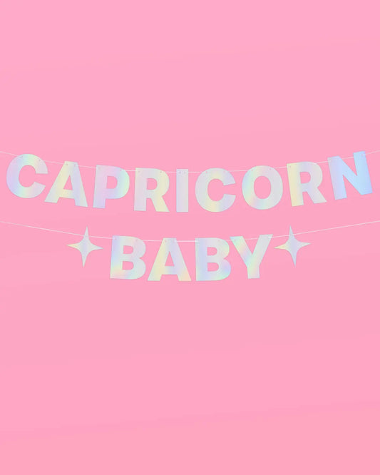 Capricorn Baby Banner - iridescent foil banner xo, Fetti