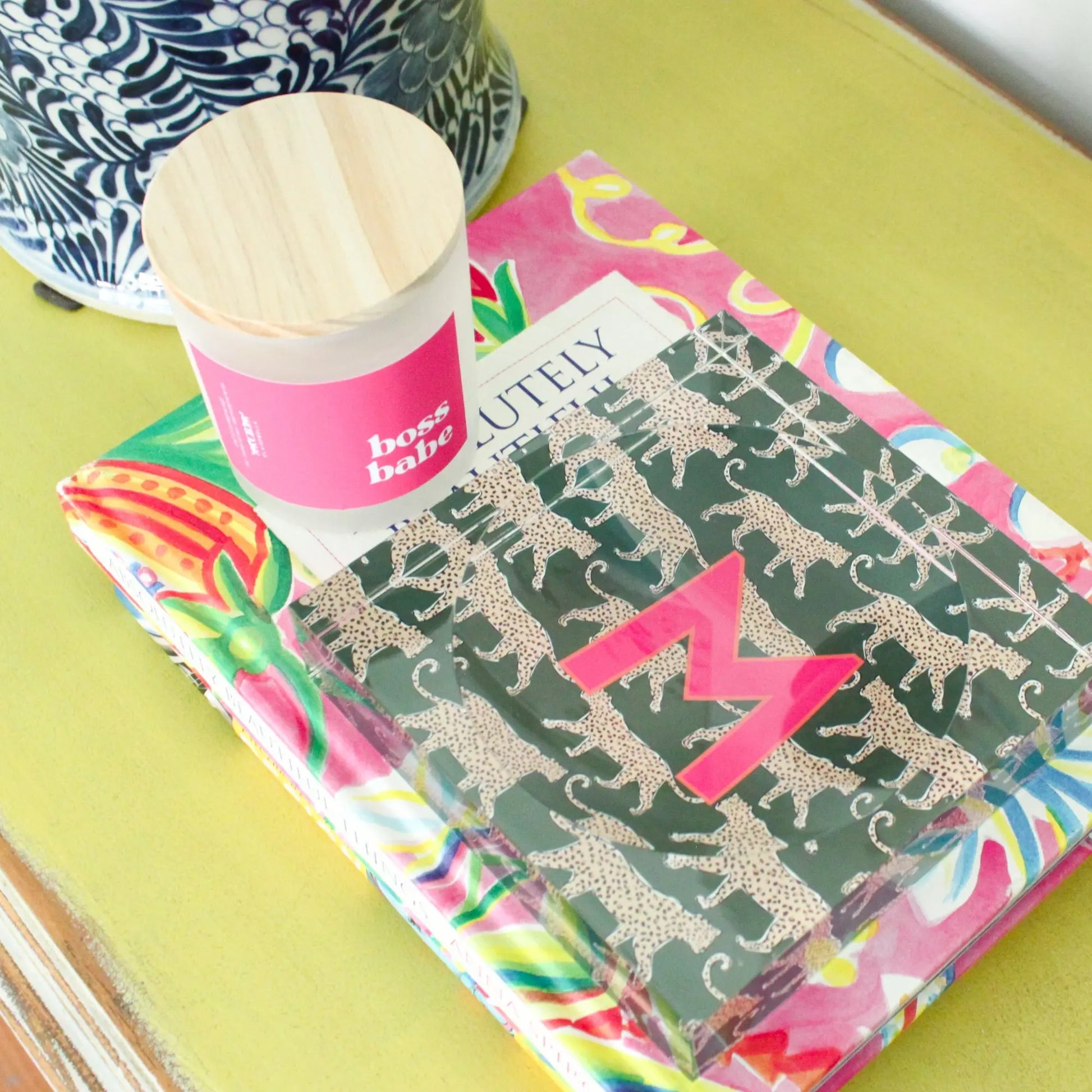Catchall Tray - Single Initial Leopard Green - New! CB Studio