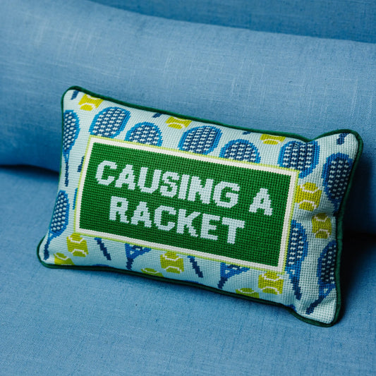 Causing A Racket Needlepoint Pillow Furbish Studio
