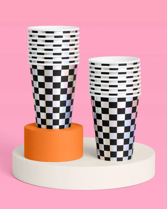 Checked Out Cups - 50 iridescent 12oz cups xo, Fetti