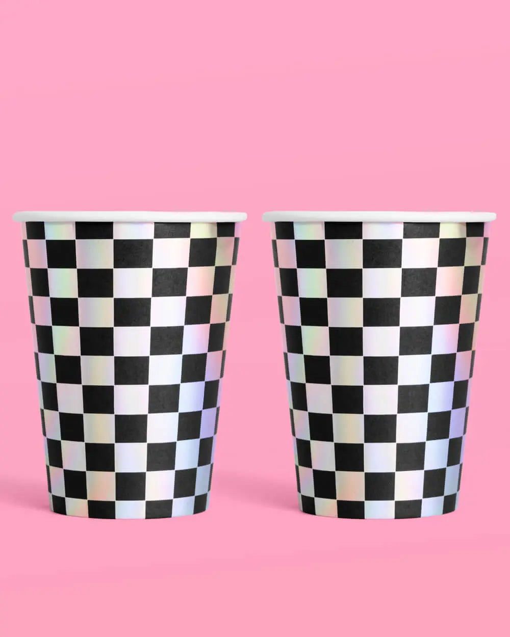 Checked Out Cups - 50 iridescent 12oz cups xo, Fetti
