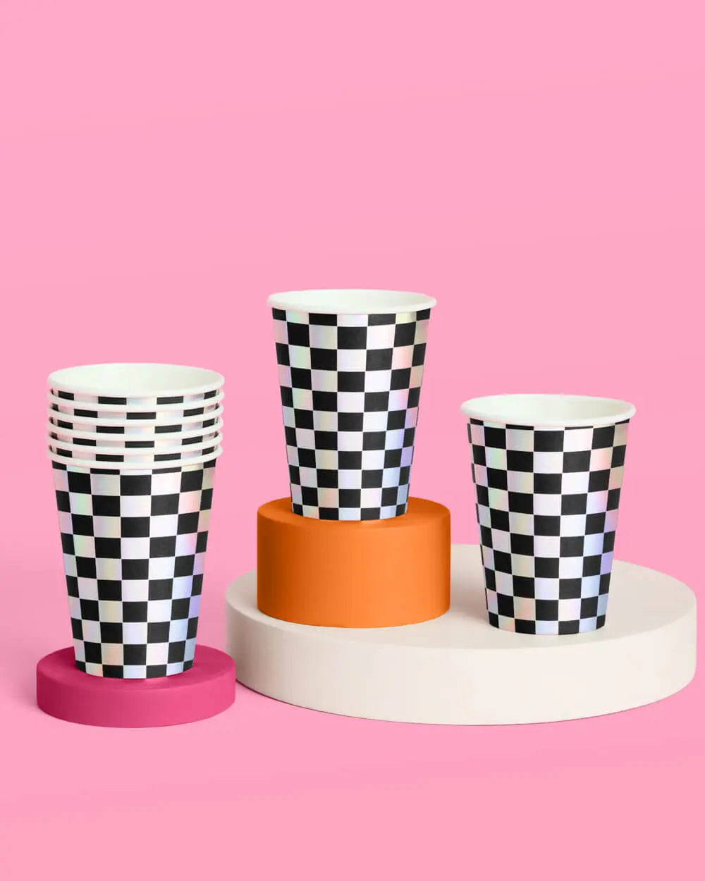 Checked Out Cups - 50 iridescent 12oz cups xo, Fetti
