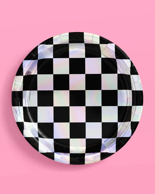 Checked Out Plates - 25 paper plates xo, Fetti