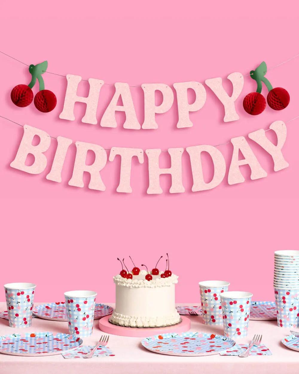 Cherry Bday Banner - 3D glitter banner xo, Fetti
