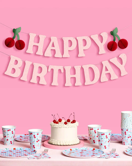 Cherry Bday Banner - 3D glitter banner xo, Fetti