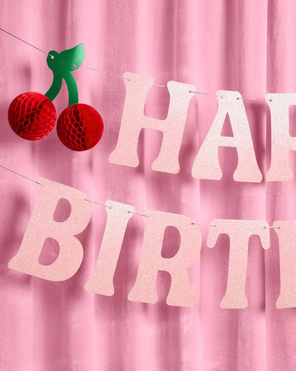 Cherry Bday Banner - 3D glitter banner xo, Fetti