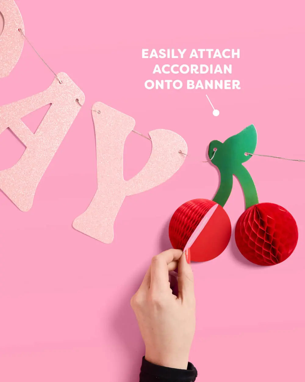 Cherry Bday Banner - 3D glitter banner xo, Fetti