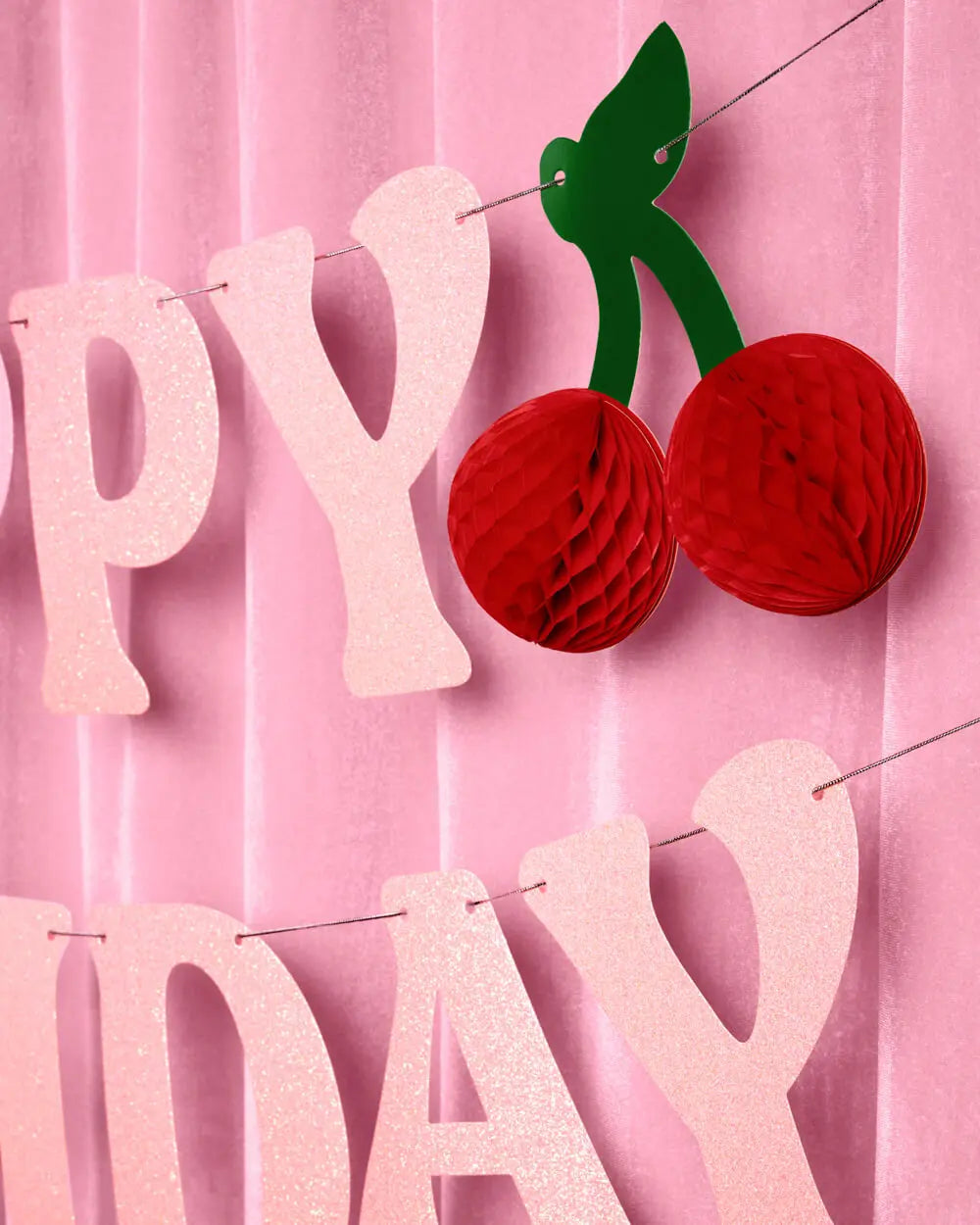 Cherry Bday Banner - 3D glitter banner xo, Fetti