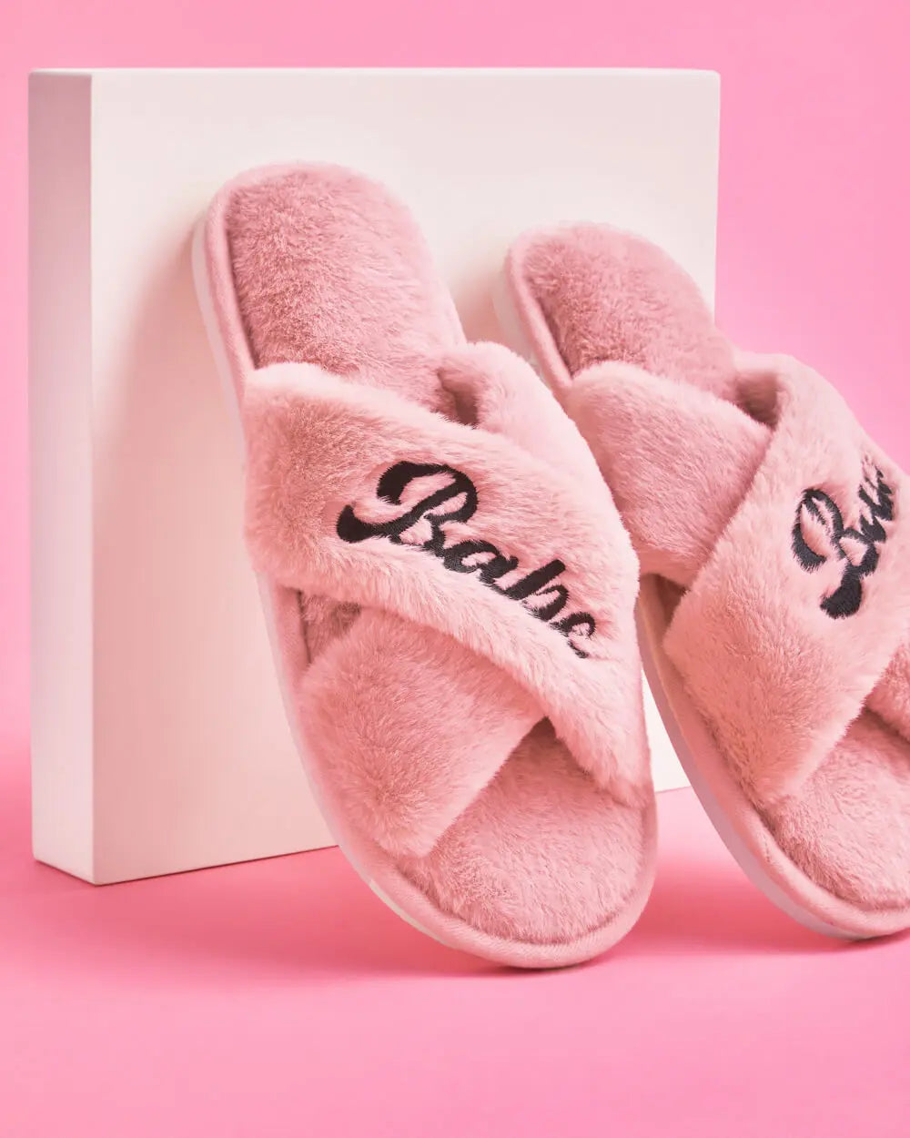 Classic Babe Slippers - pink fur slippers xo, Fetti