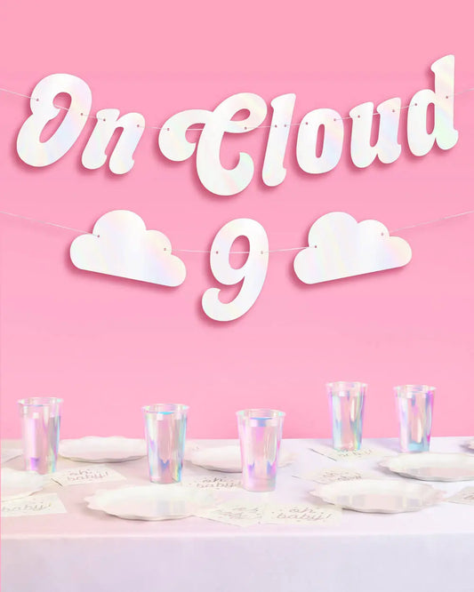 Cloud Nine Banner - white iri foil banner xo, Fetti