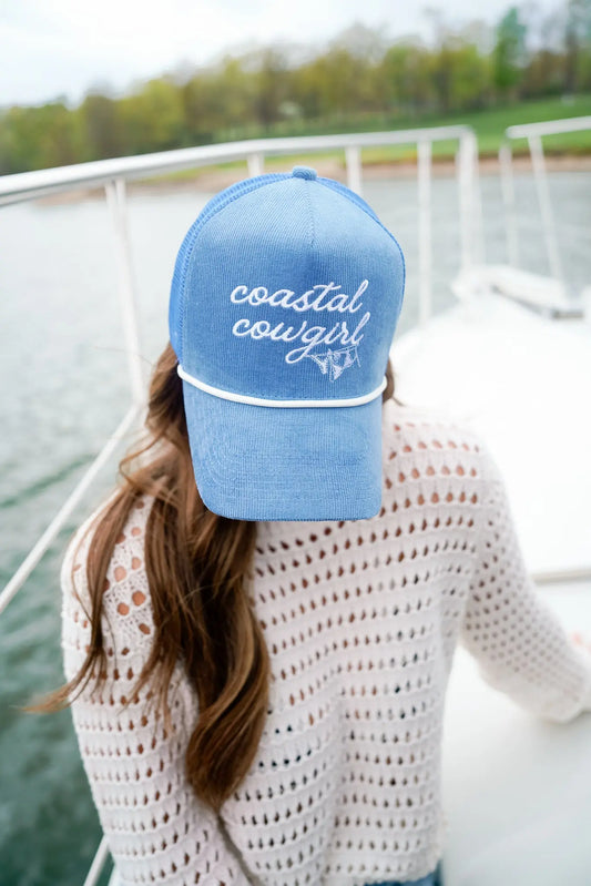 Coastal Cowgirl - Blue Corduroy Trucker Hat KenzKustomz