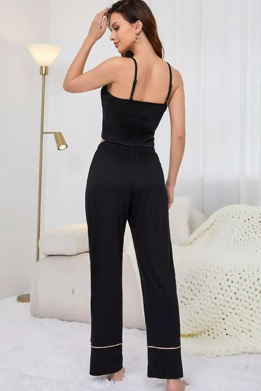 Contrast Trim Cropped Cami and Pants Loungewear Set Trendsi