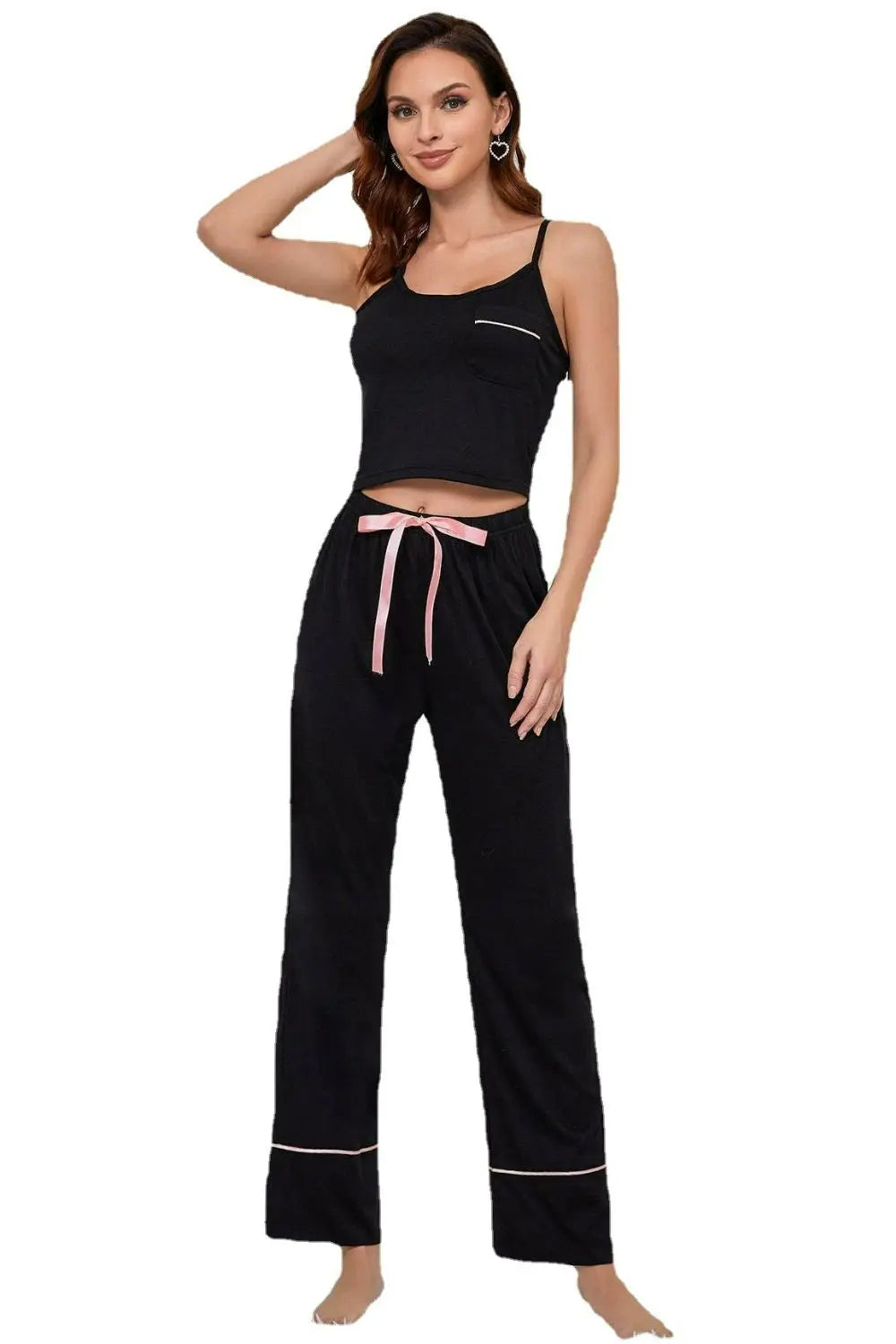 Contrast Trim Cropped Cami and Pants Loungewear Set Trendsi