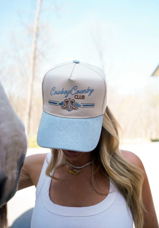 Cowboy Country Club - Denim Vintage Trucker Hat KenzKustomz