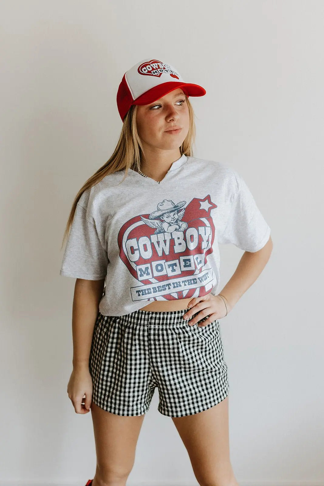 Cowboy Motel Raw Cut V-neck Graphic Tee Wild Junkie