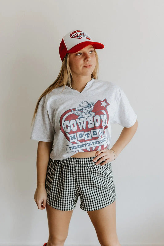 Cowboy Motel Raw Cut V-neck Graphic Tee Wild Junkie