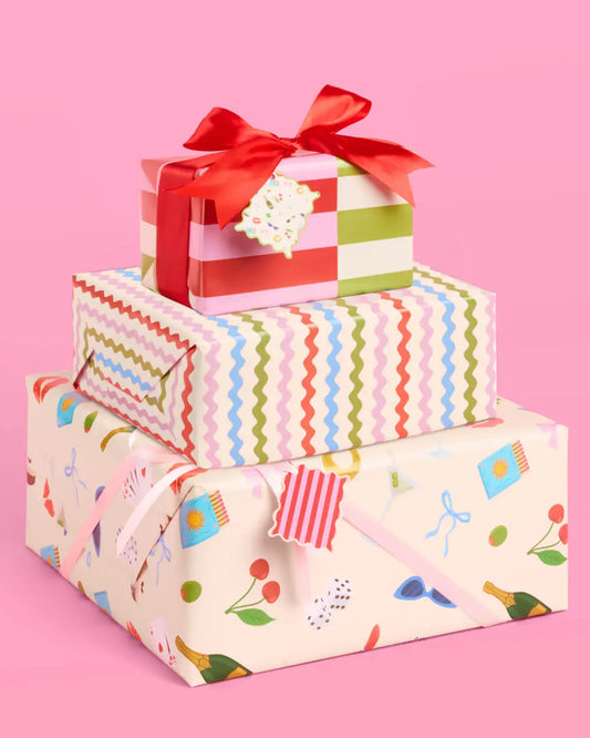 Cute Girl Wrapping Paper - 12 sheets + 16 tags xo, Fetti