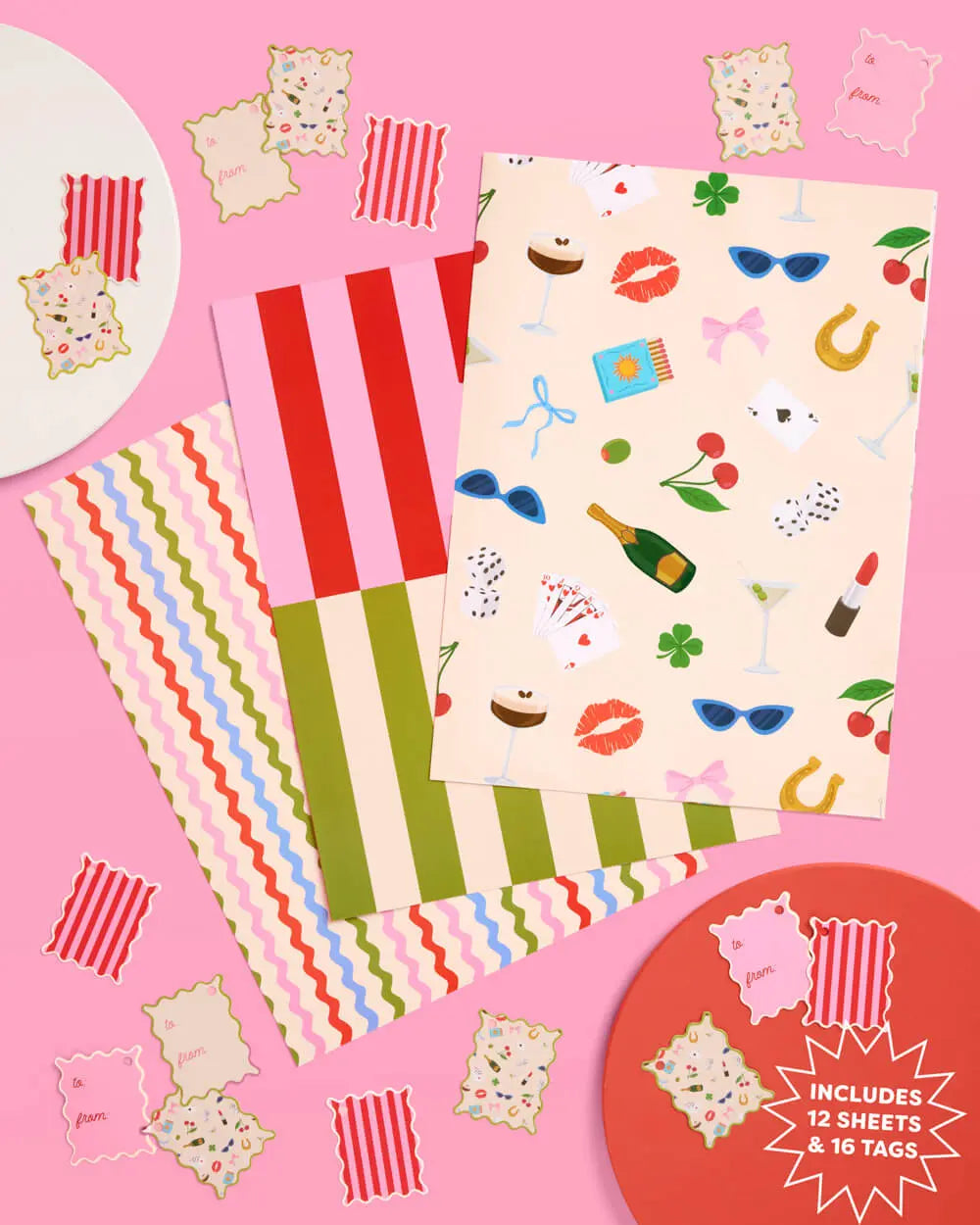 Cute Girl Wrapping Paper - 12 sheets + 16 tags xo, Fetti
