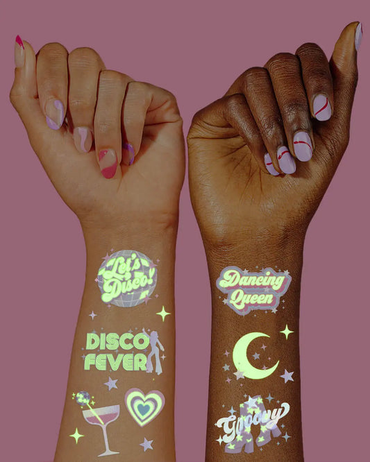 Disco Glo Tats - 48 foil temporary tattoos xo, Fetti