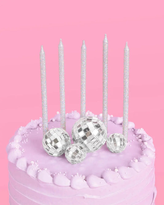 Disco + Iridescent Candle Cake Topper - candles + disco ball cake toppers xo, Fetti